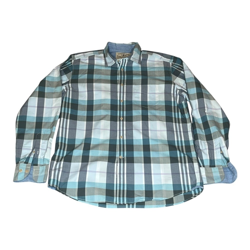 Faconnable Jeans 1950 Mens Large Blue Plaid‎ Cotton Tailored Denim Button Down